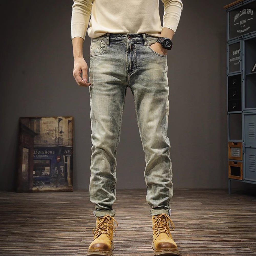 Brushed lining straight denim pants HL2308