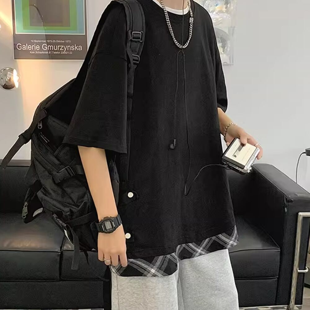 Fake layered short sleeve tops HL2483