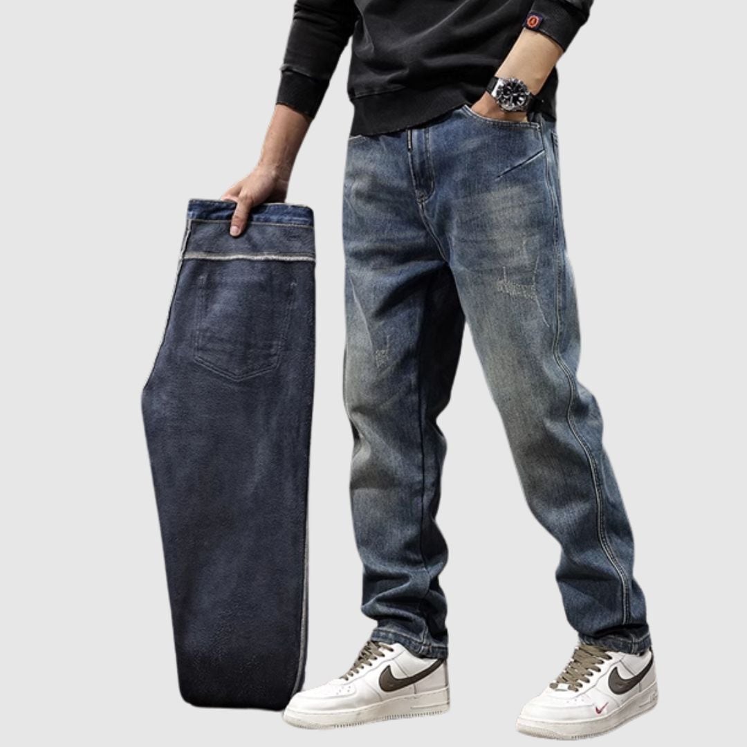 Brushed lining straight denim pants HL2307