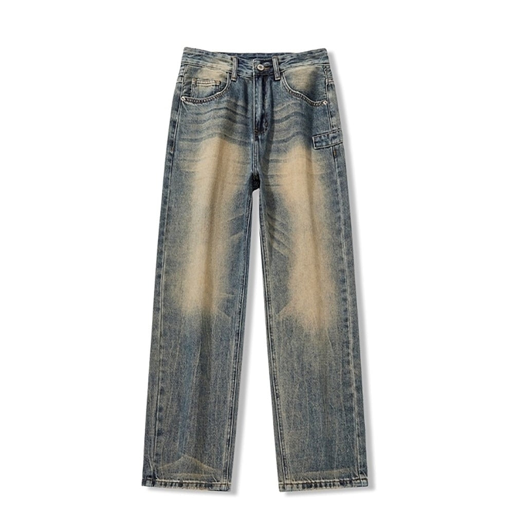 Washed color straight denim jeans HL2356