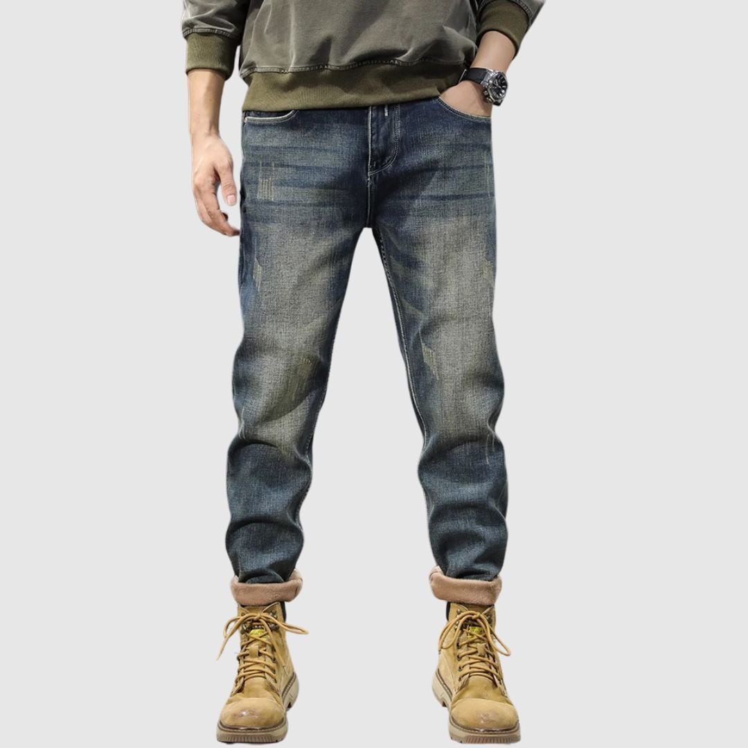 Brushed lining straight denim pants HL2308