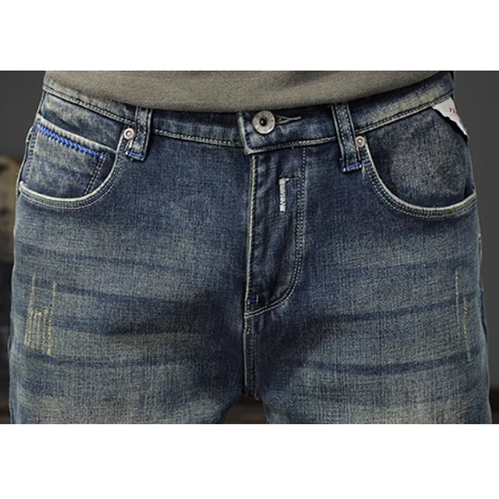 Brushed lining straight denim pants HL2308