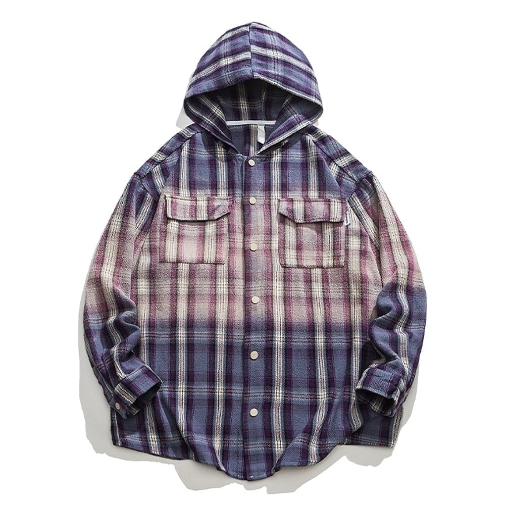 Hooded gradation check shirt HL2421