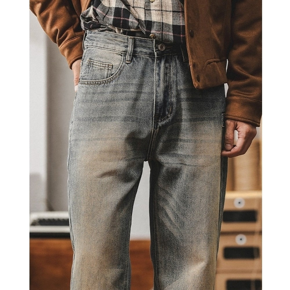Washed color straight denim jeans HL2356