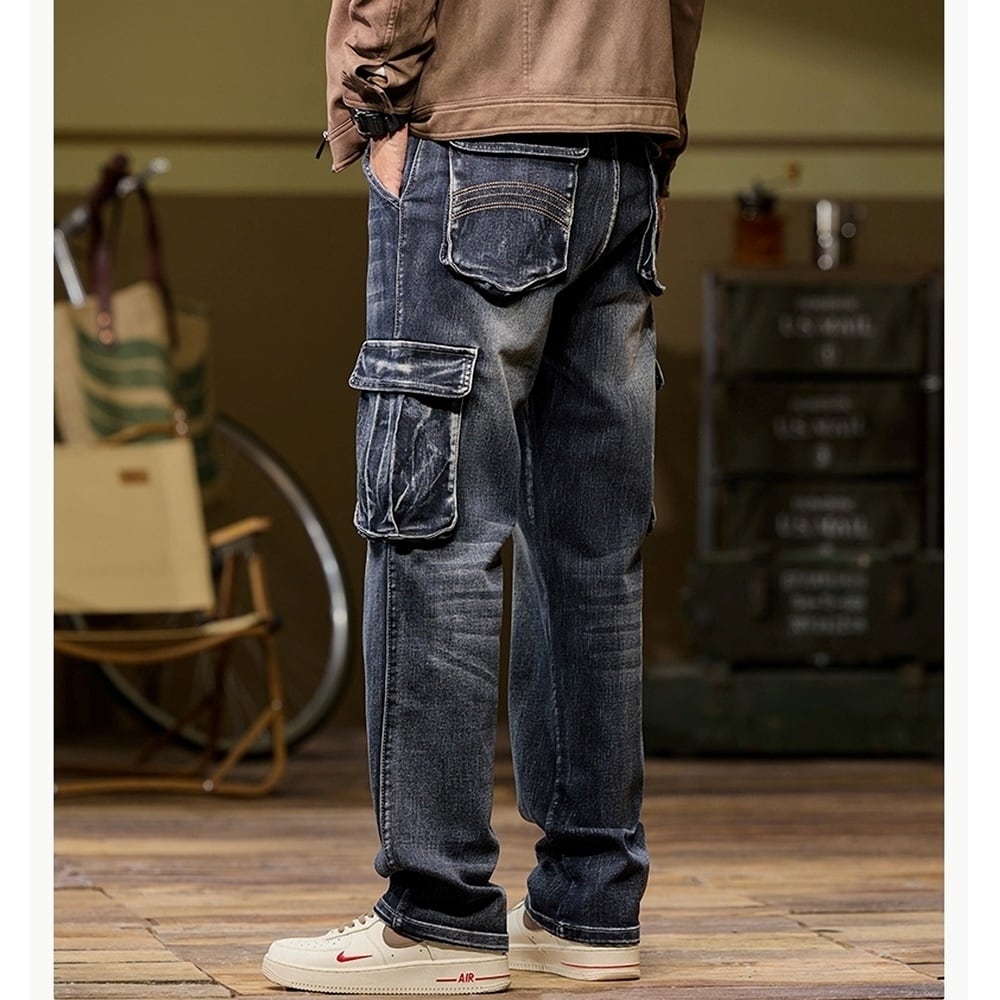 Multi-pocket straight denim jeans HL2443