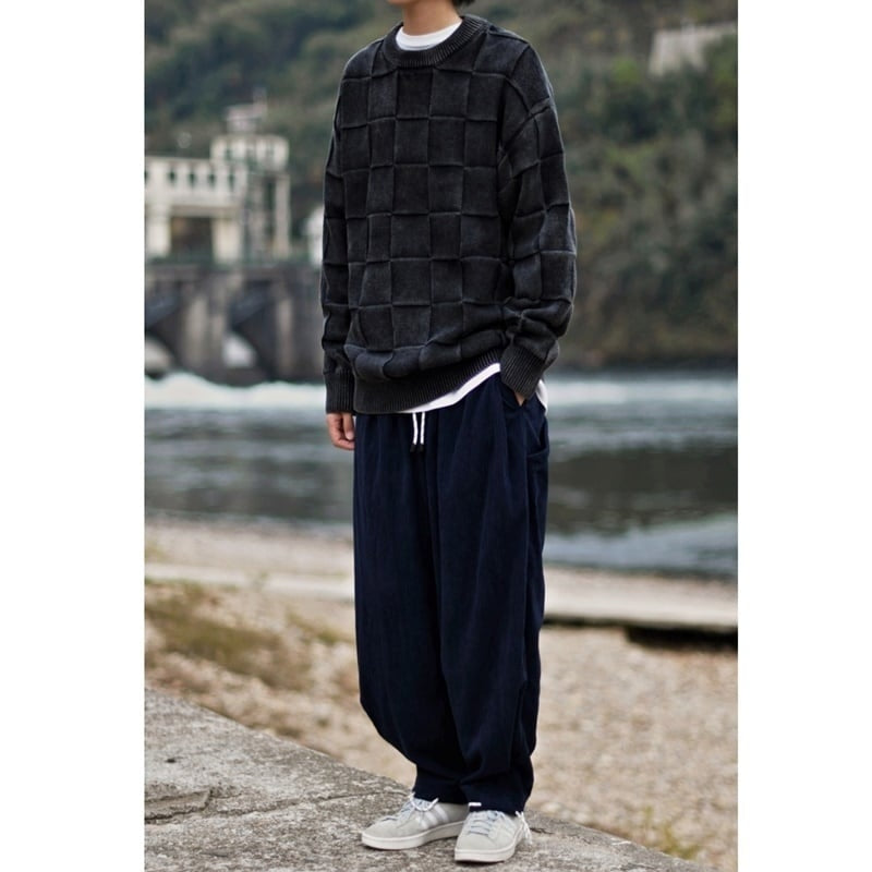 Block check knit tops HL2208