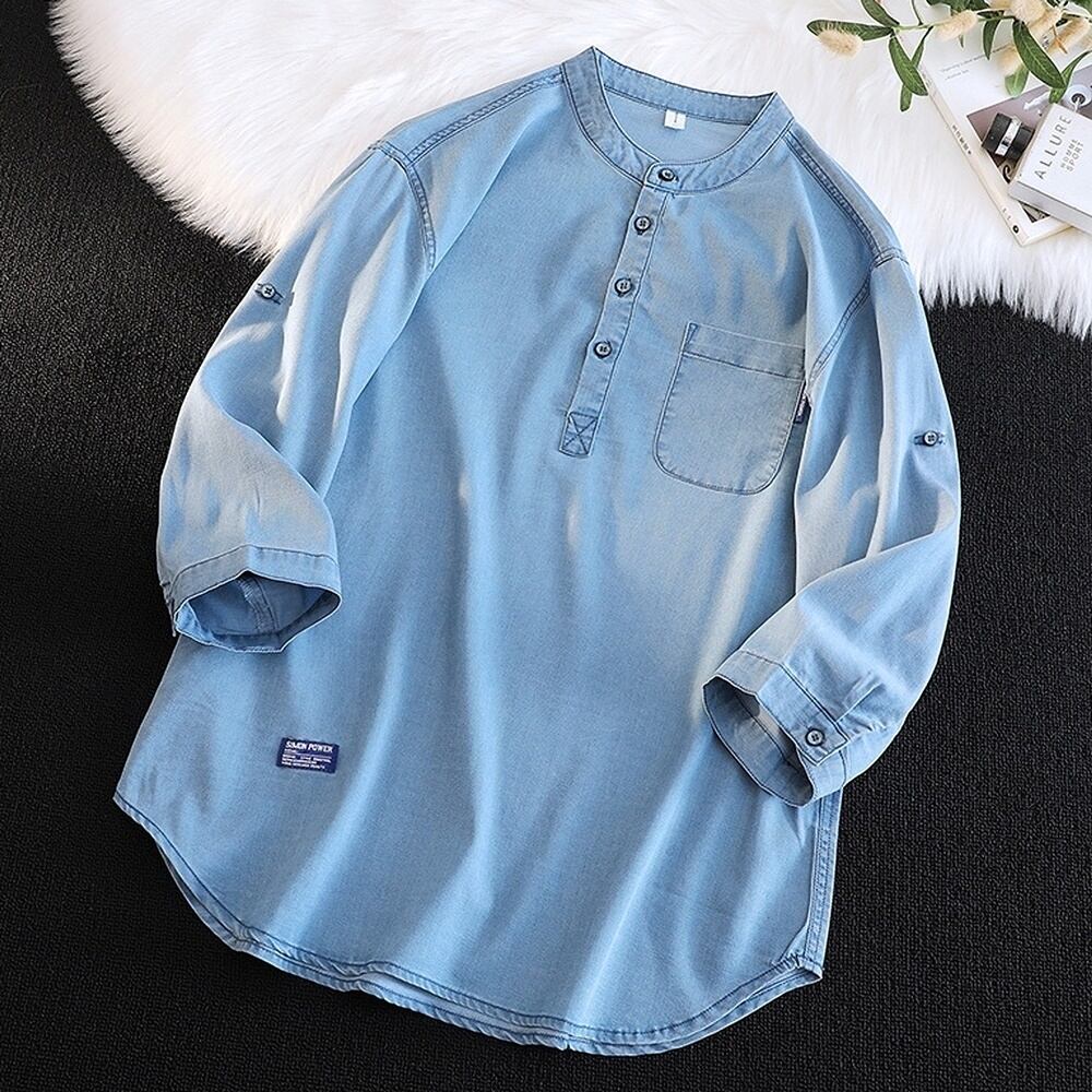 Big size 3/4 sleeve denim shirt HL2300