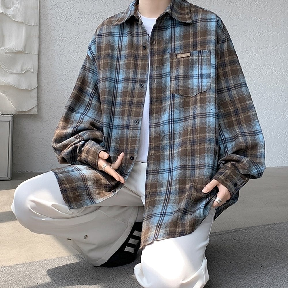Big size retro check shirt HL2301