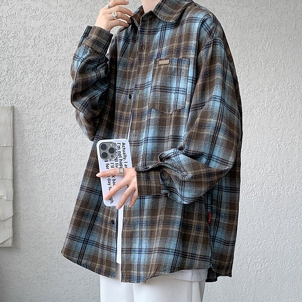 Big size retro check shirt HL2301