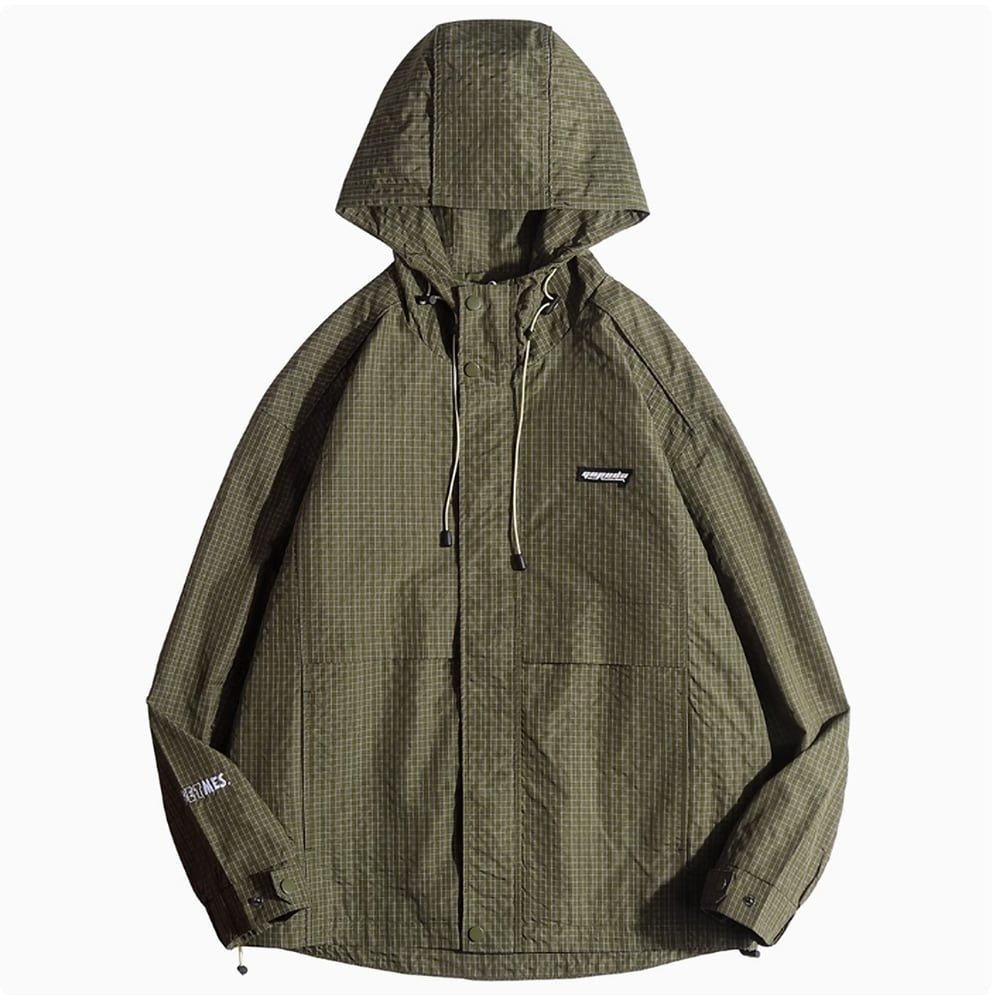 Check pattern hooded jacket HL2386
