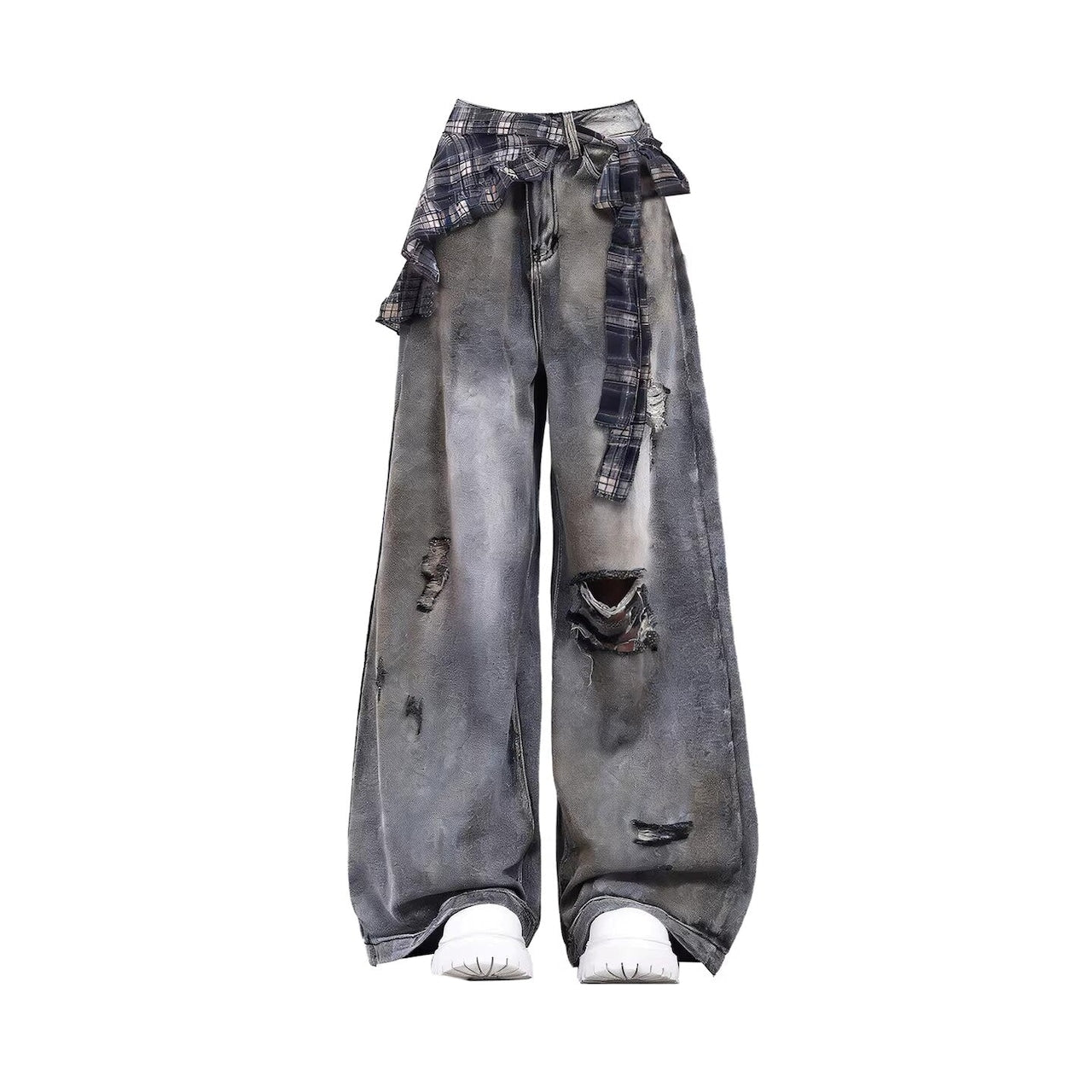 Distressed wide denim jeans D0180
