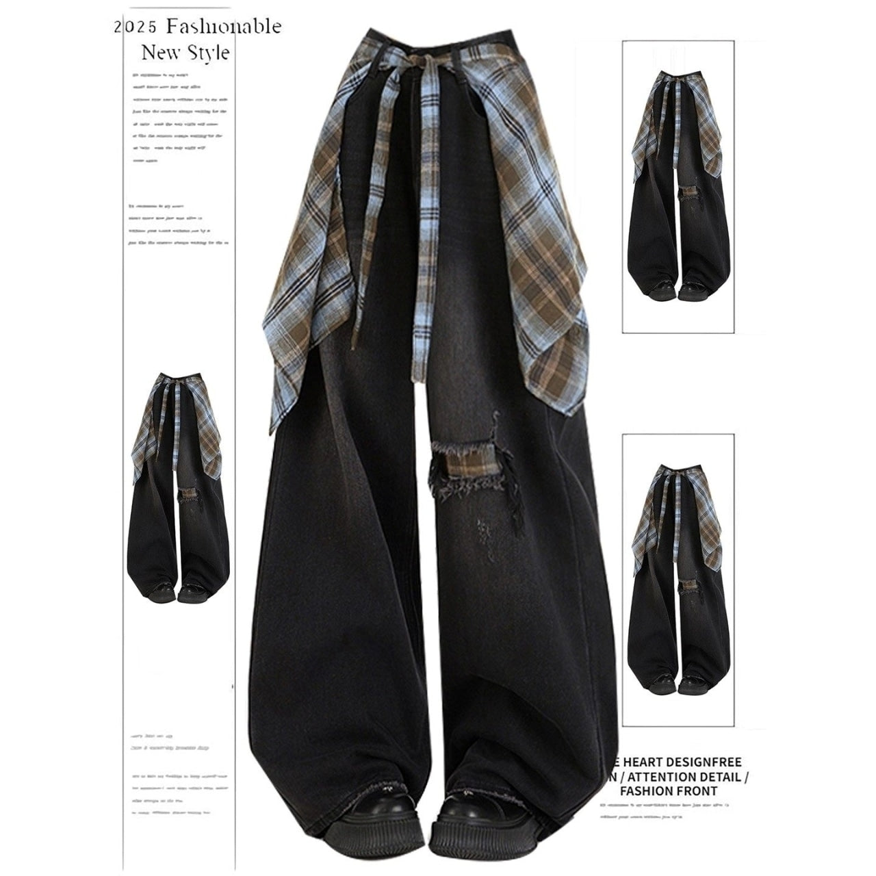Wide denim jeans with back flap D0173
