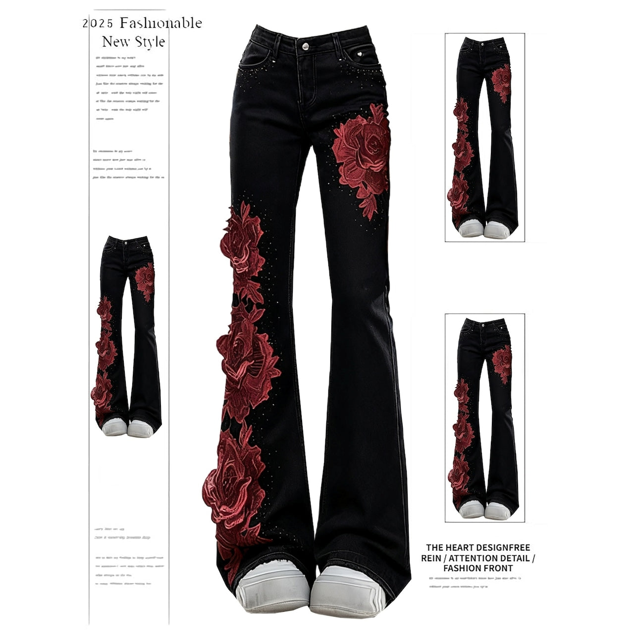 Rose motif flare pants D0179