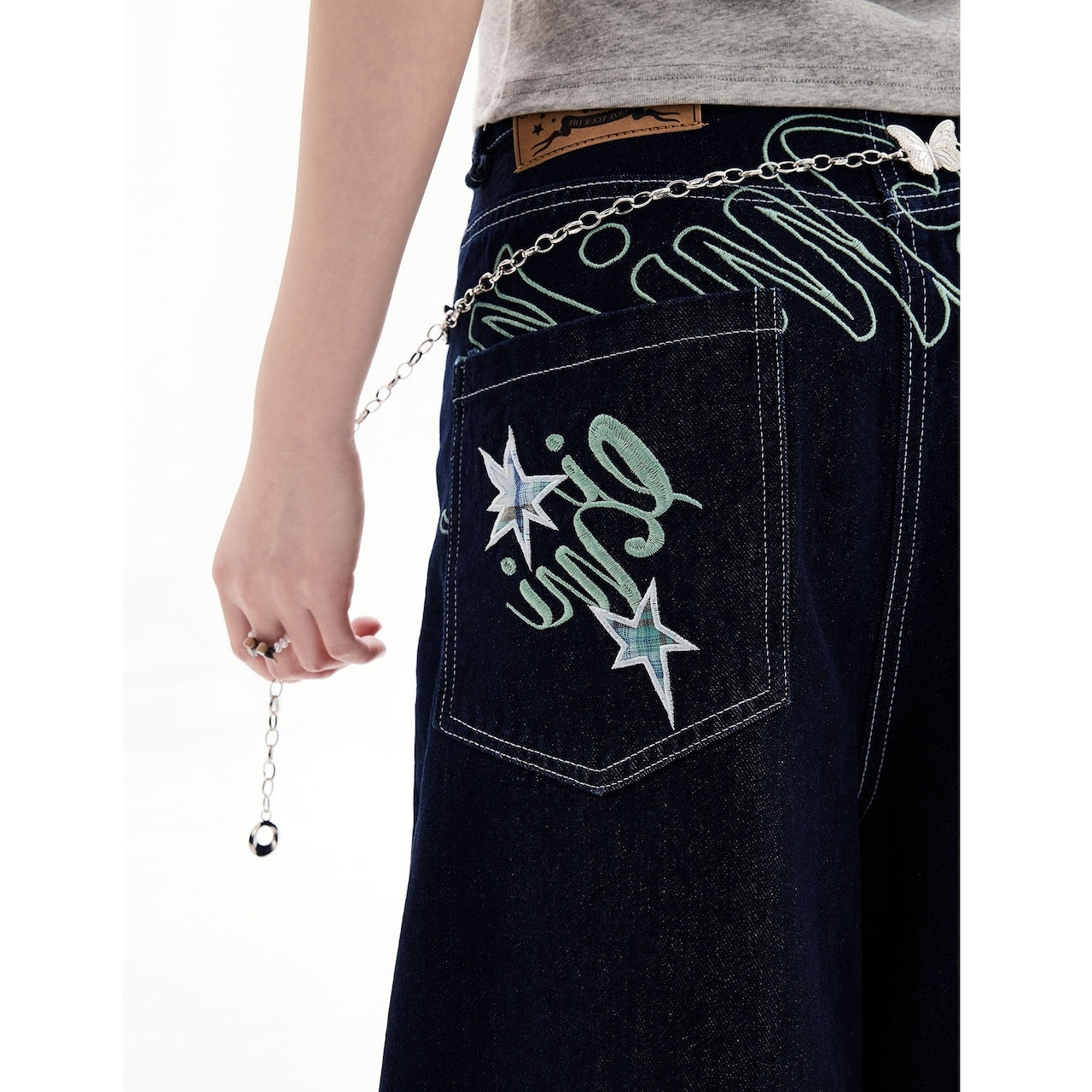 Wide leg denim capris D0195