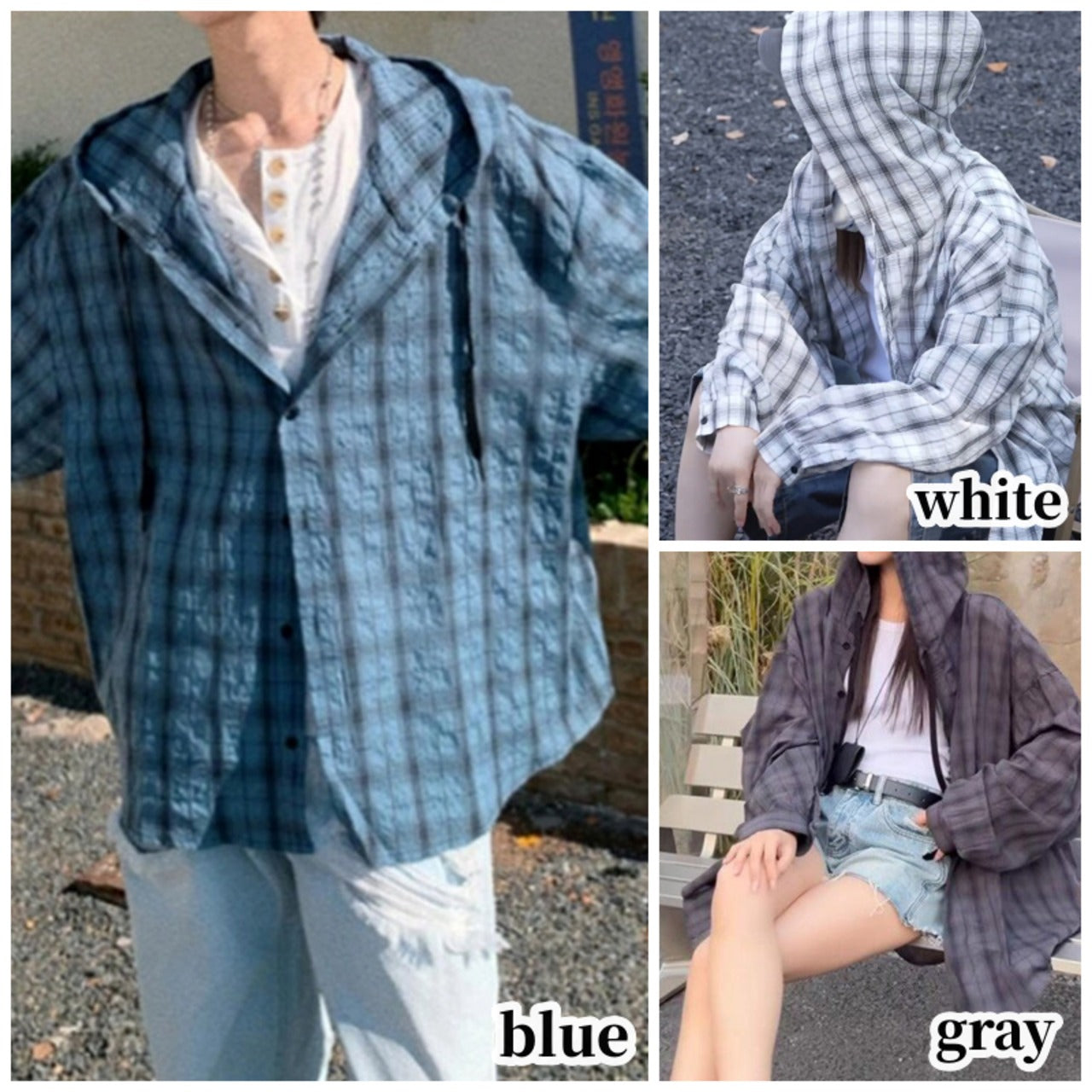 Hooded checked shirt D0199