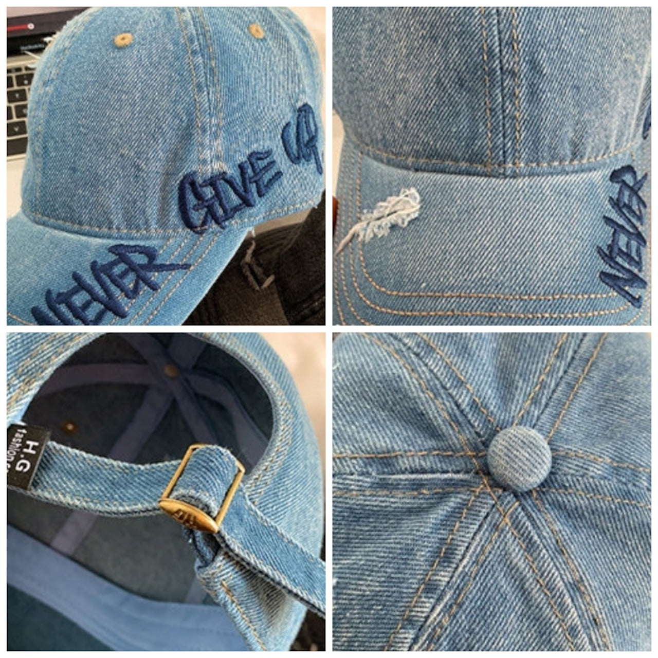 Distressed denim cap D0211