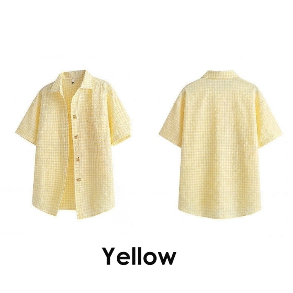 Gingham check shirt & denim pants D0218