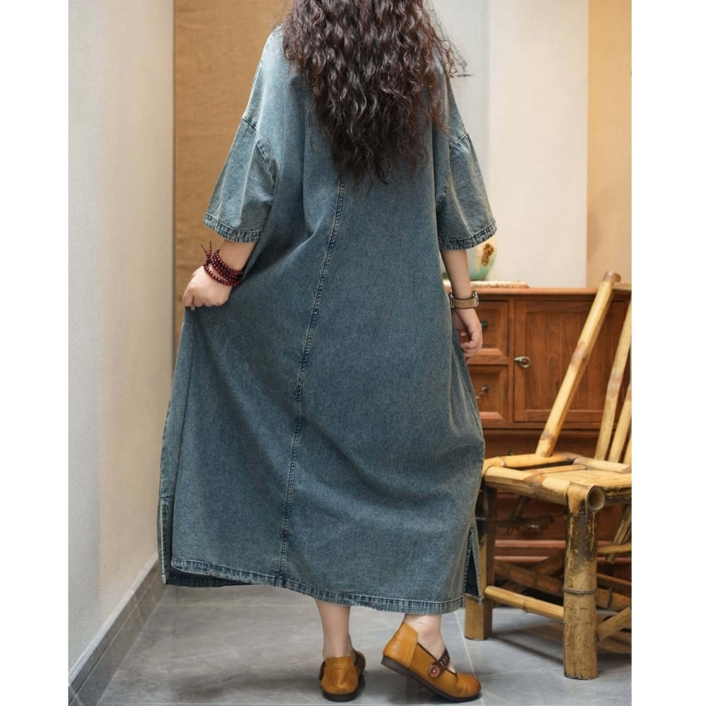 Retro Denim Maxi Dress D0239