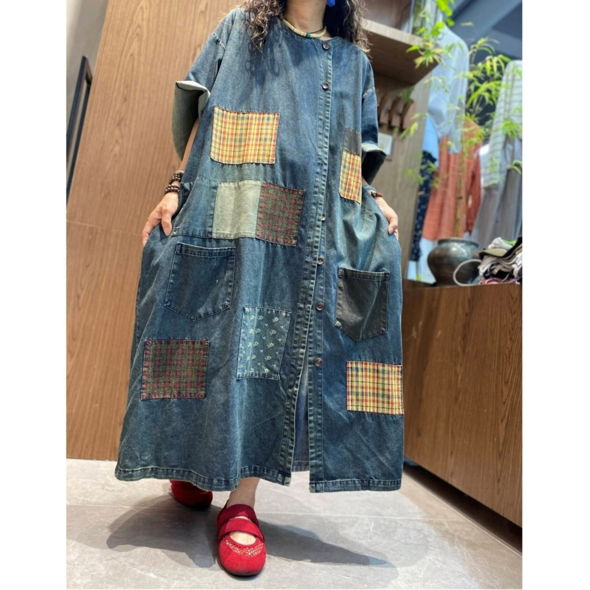 Patchwork denim Long dress D0262