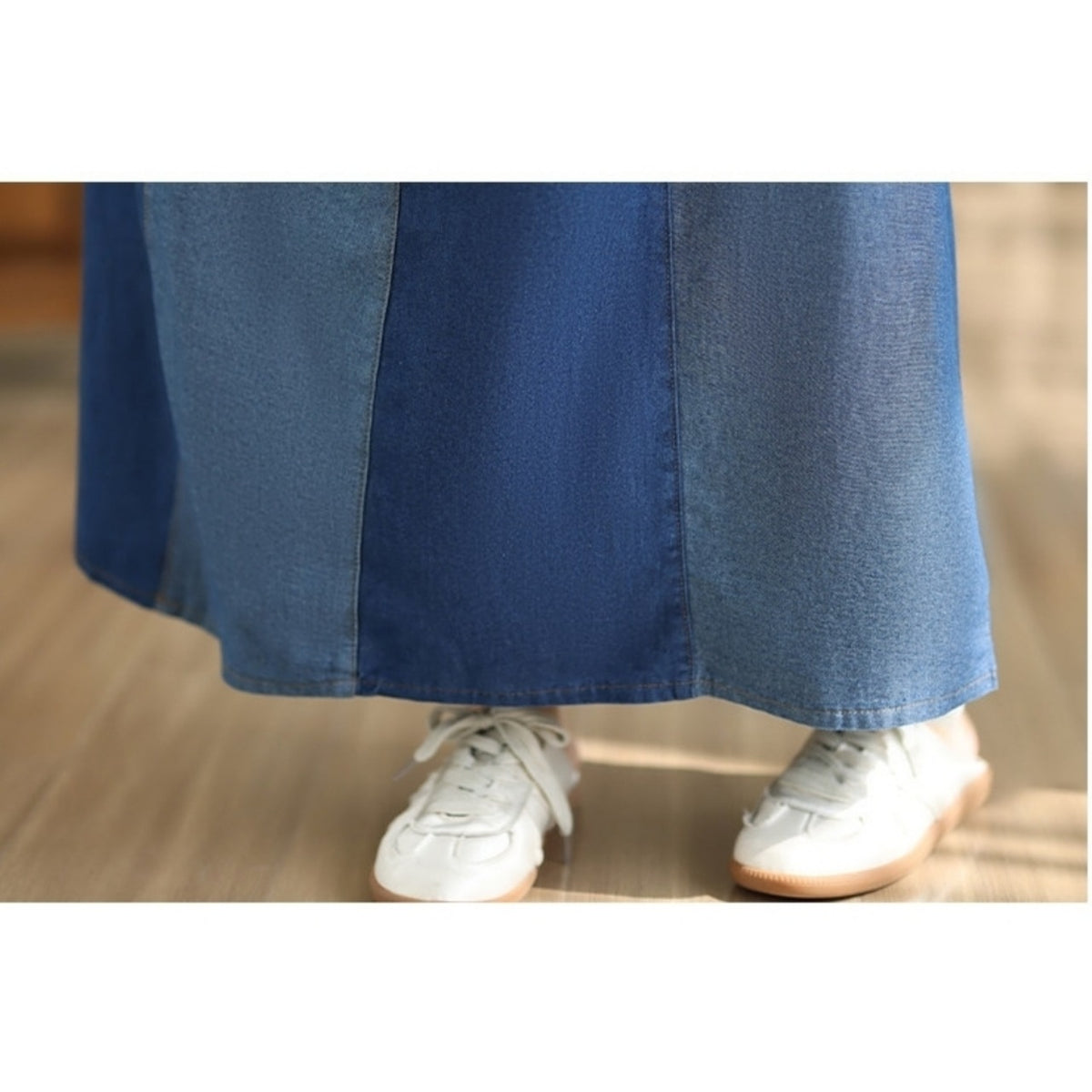 Color-blocked denim skirt D0267