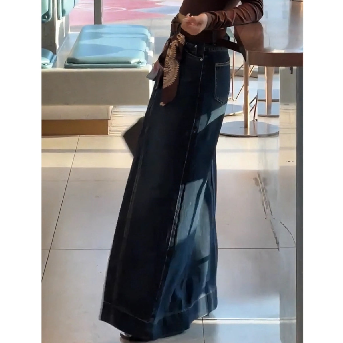 Retro denim maxi skirt D0270
