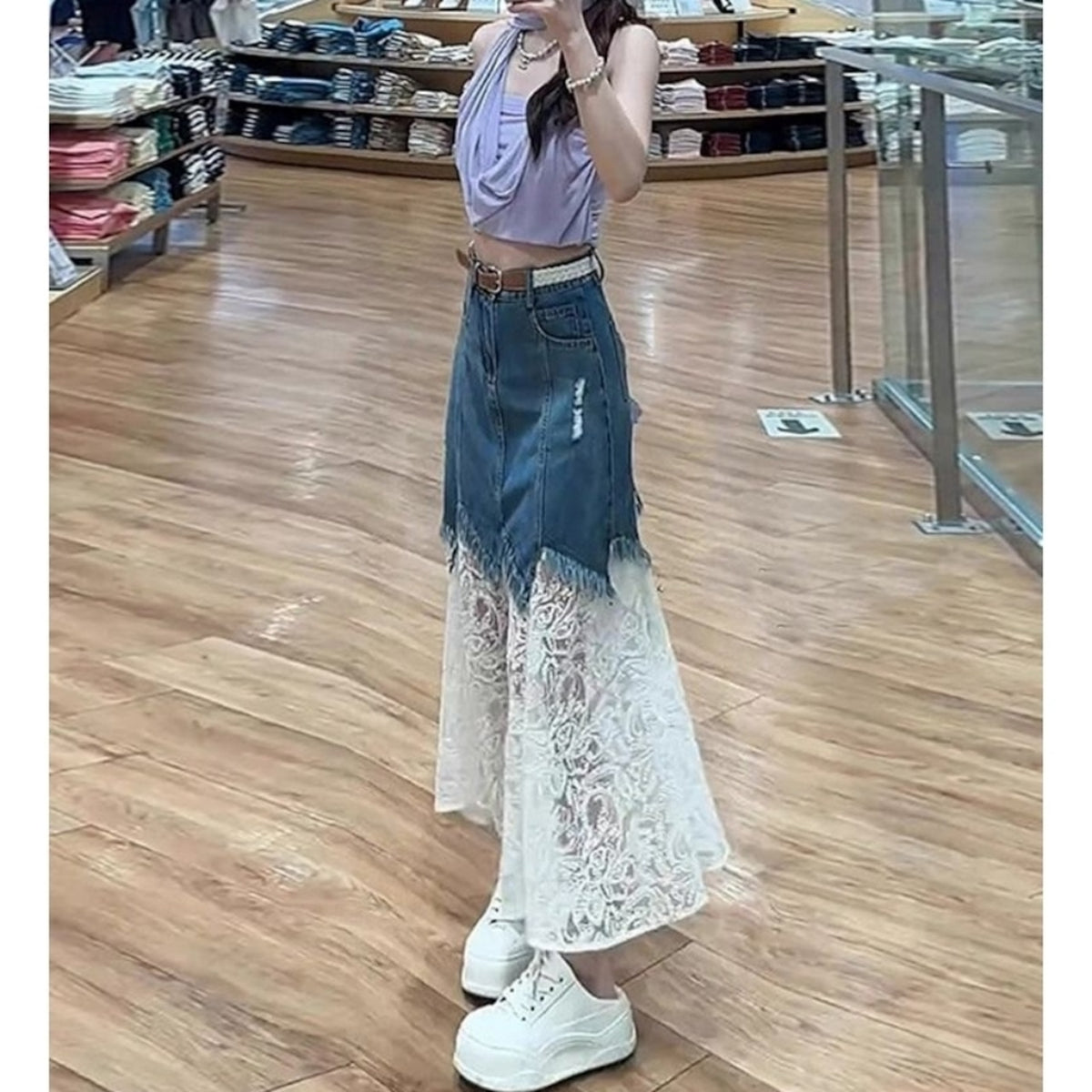 Lace & Denim Skirt D0316