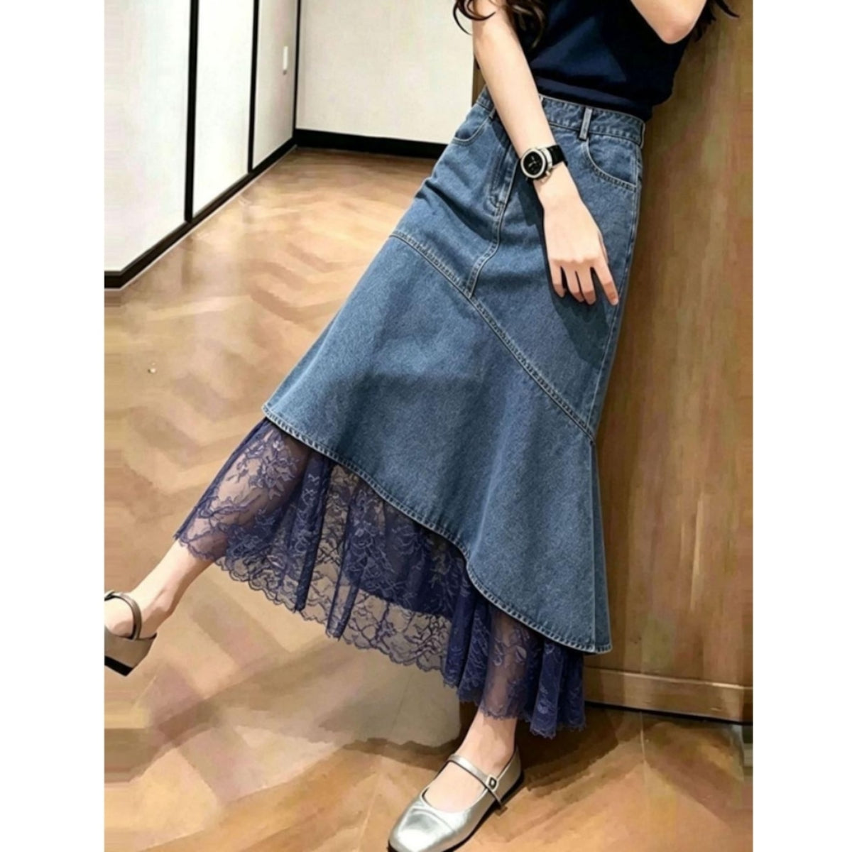 Fishtail denim skirt D0325