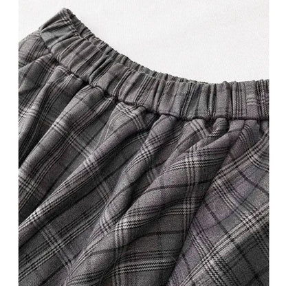 Layered check skirt E7023