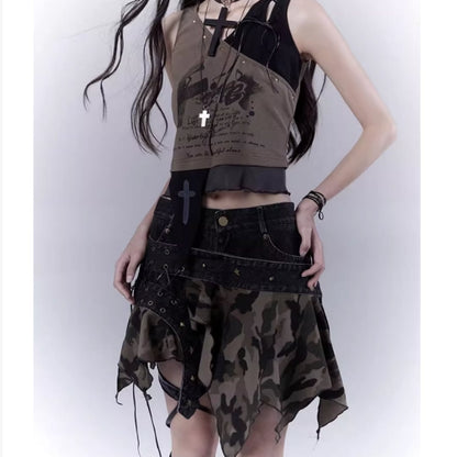 Irregular hem camouflage skirt E7031
