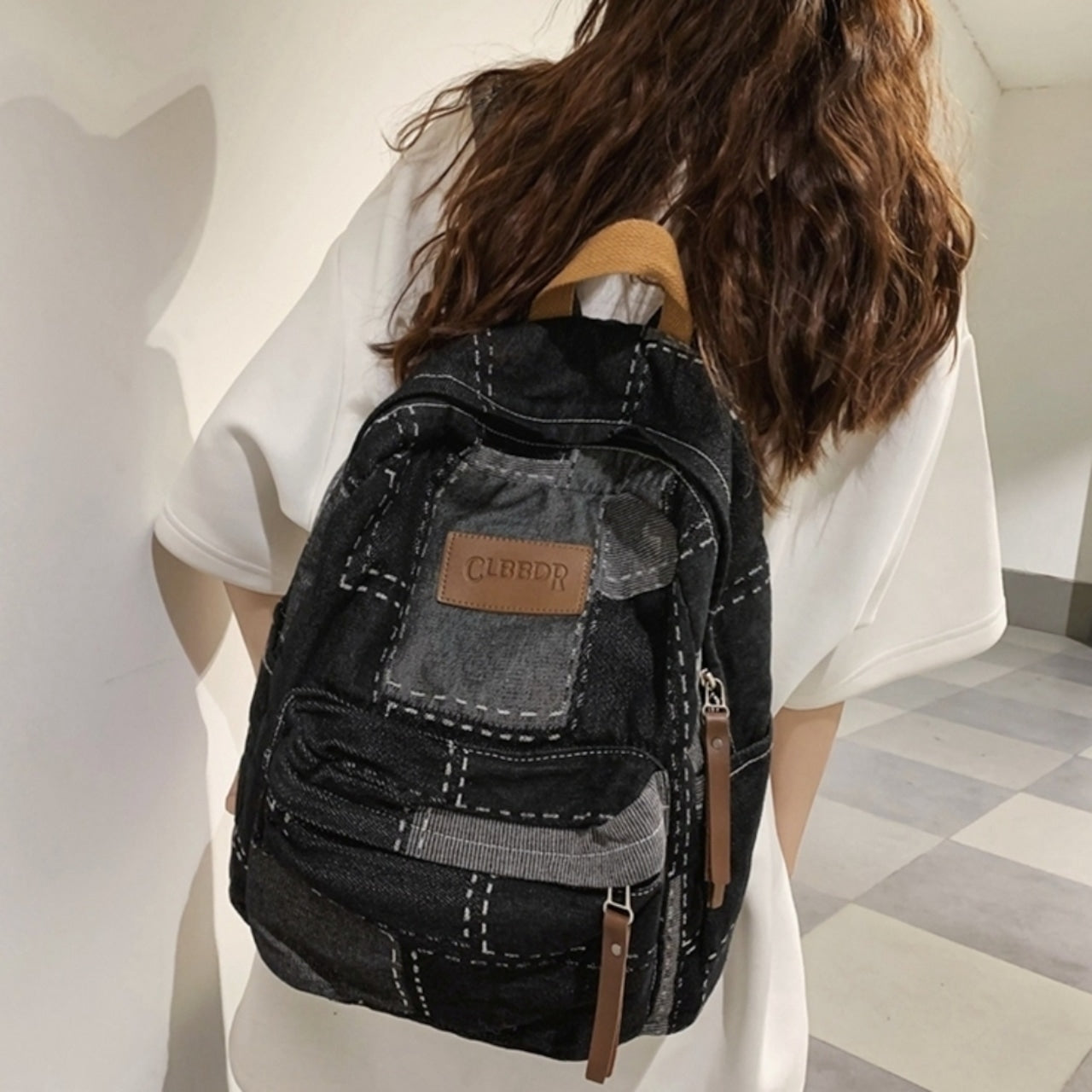 Patchwork Denim Backpack D0035