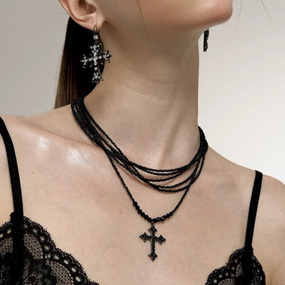 Retro cross bead necklace E7037