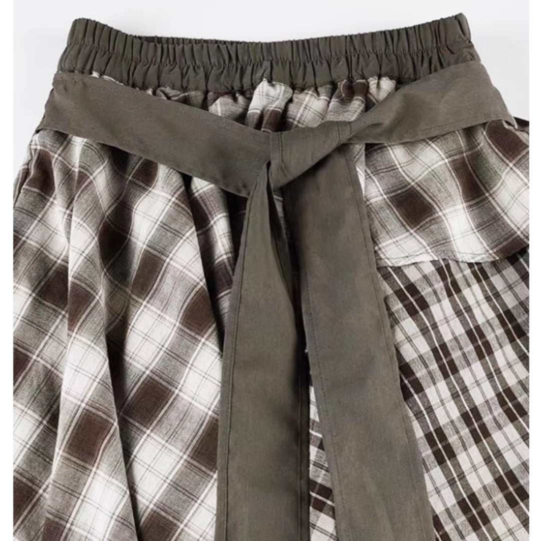 Irregular hem check skirt E7010