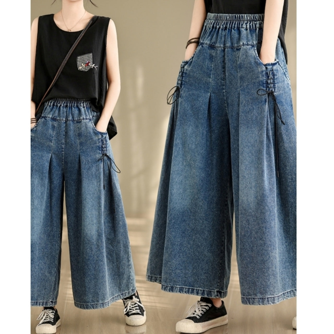 Wide baggy denim pants D0074