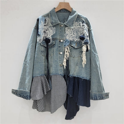 Lace Embroidery Denim Jacket D0063