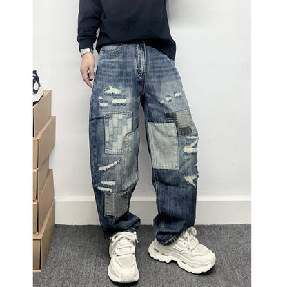 Damaged design denim jeans D0093