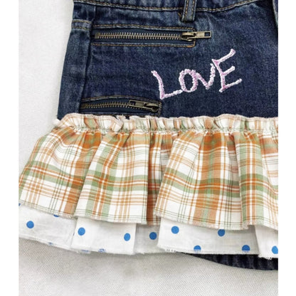 Denim shorts & checked skirt E7028