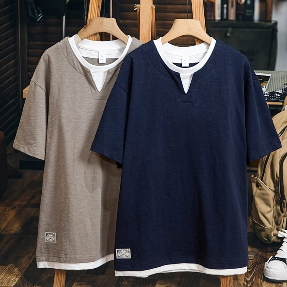 Faux layered casual tops HL2556