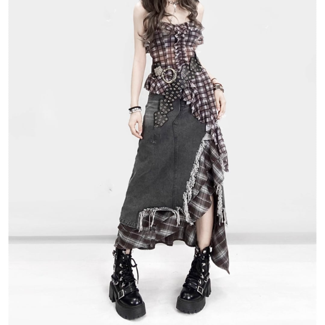 Layered denim skirt E7029