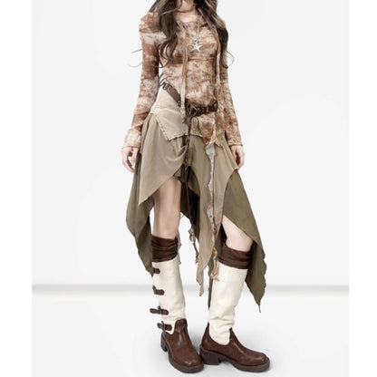 Irregular hem denim skirt E7050