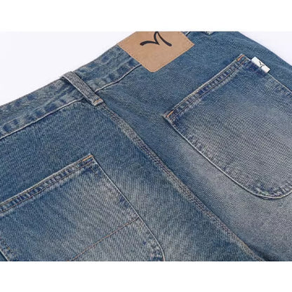 Washed Blue Straight Denim Jeans HL1991