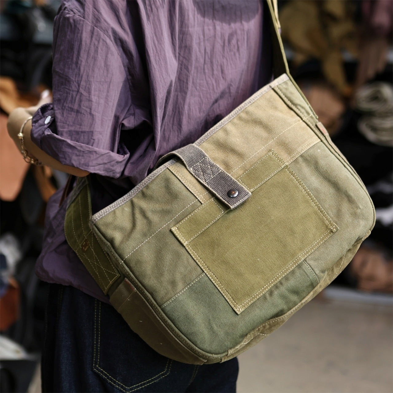 Patchwork Denim Messenger Bag D0033