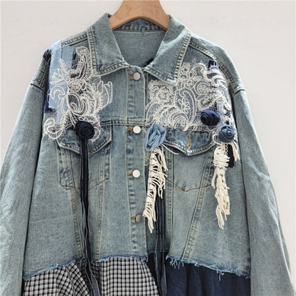 Lace Embroidery Denim Jacket D0063