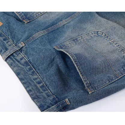 Washed blue straight denim jeans HL1991