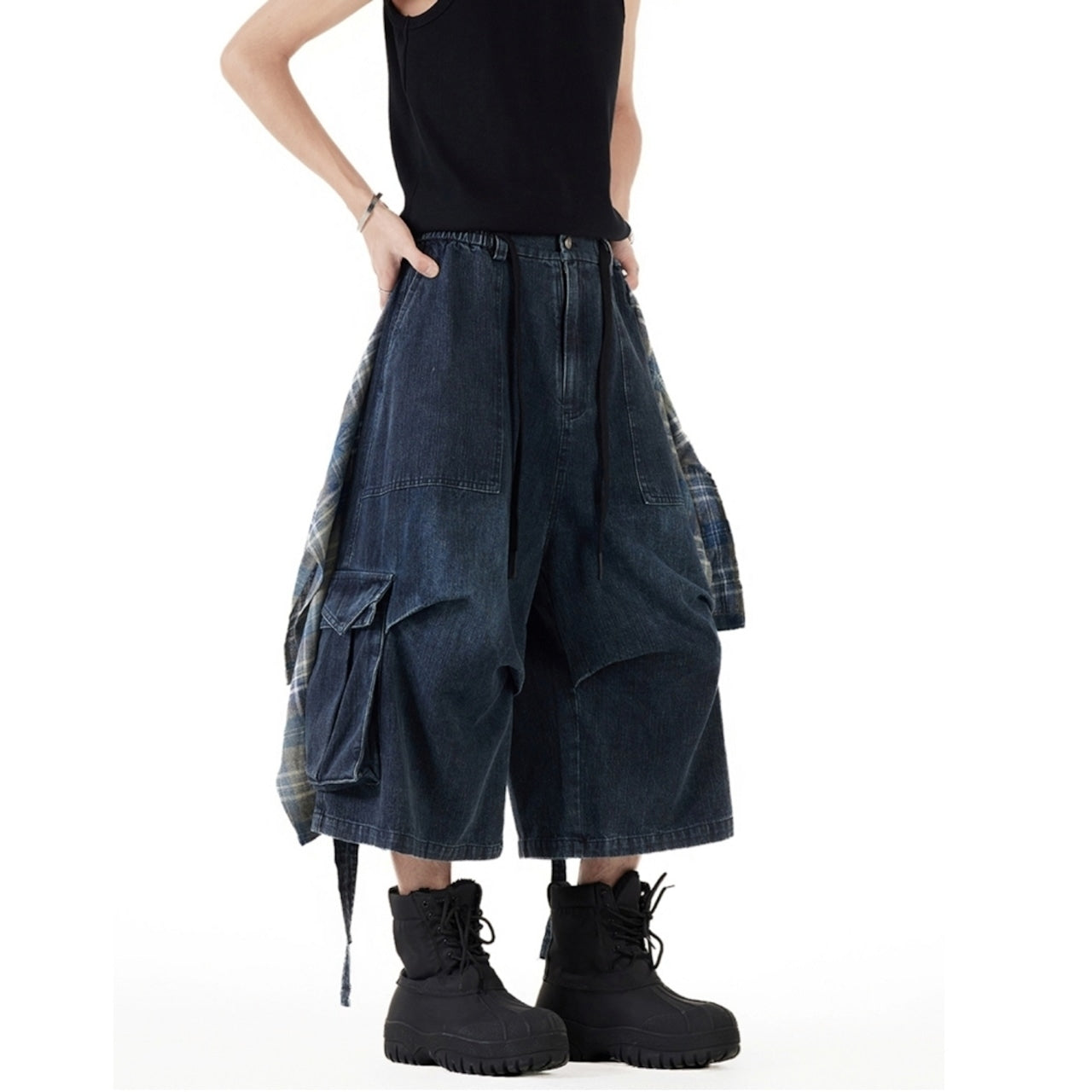 Wide leg cropped denim pants D0101