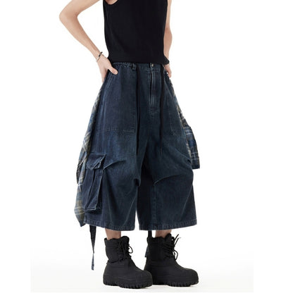 Wide leg cropped denim pants D0101