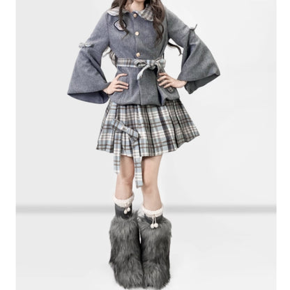 Short length coat & Pleated skirt E7005