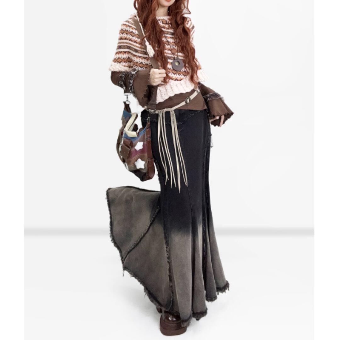 Fishtail denim skirt E7019