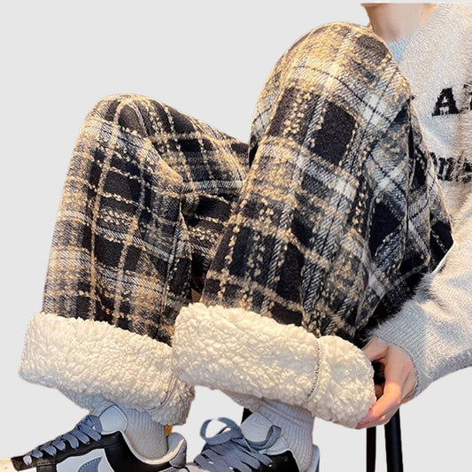 Back boa plaid pants HL1923