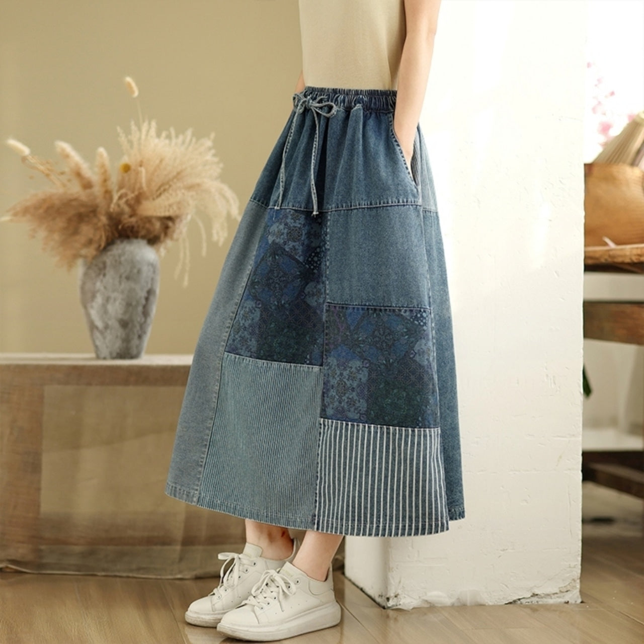 Patchwork denim skirt D0073