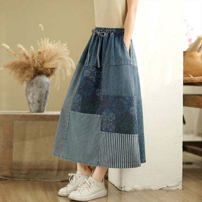 Patchwork denim skirt D0073